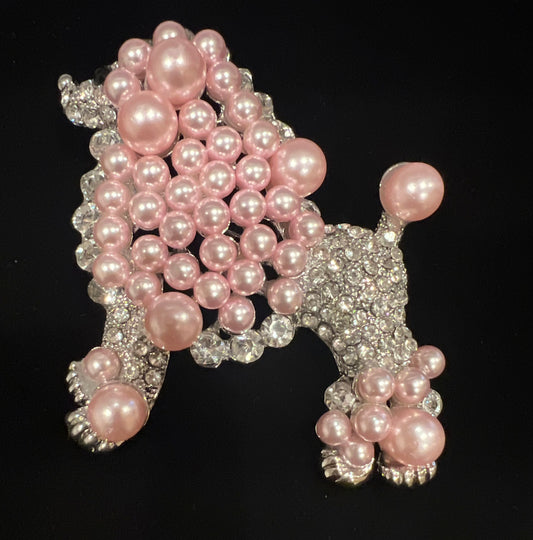 Pink pearl/ rhinestone poodle brooch.