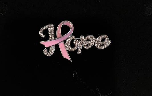 Hope breast cancer awareness pin with rhinestones.