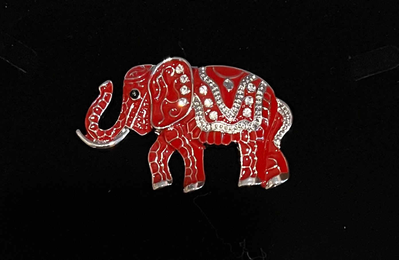 Red elephant with rhinestones brooch.