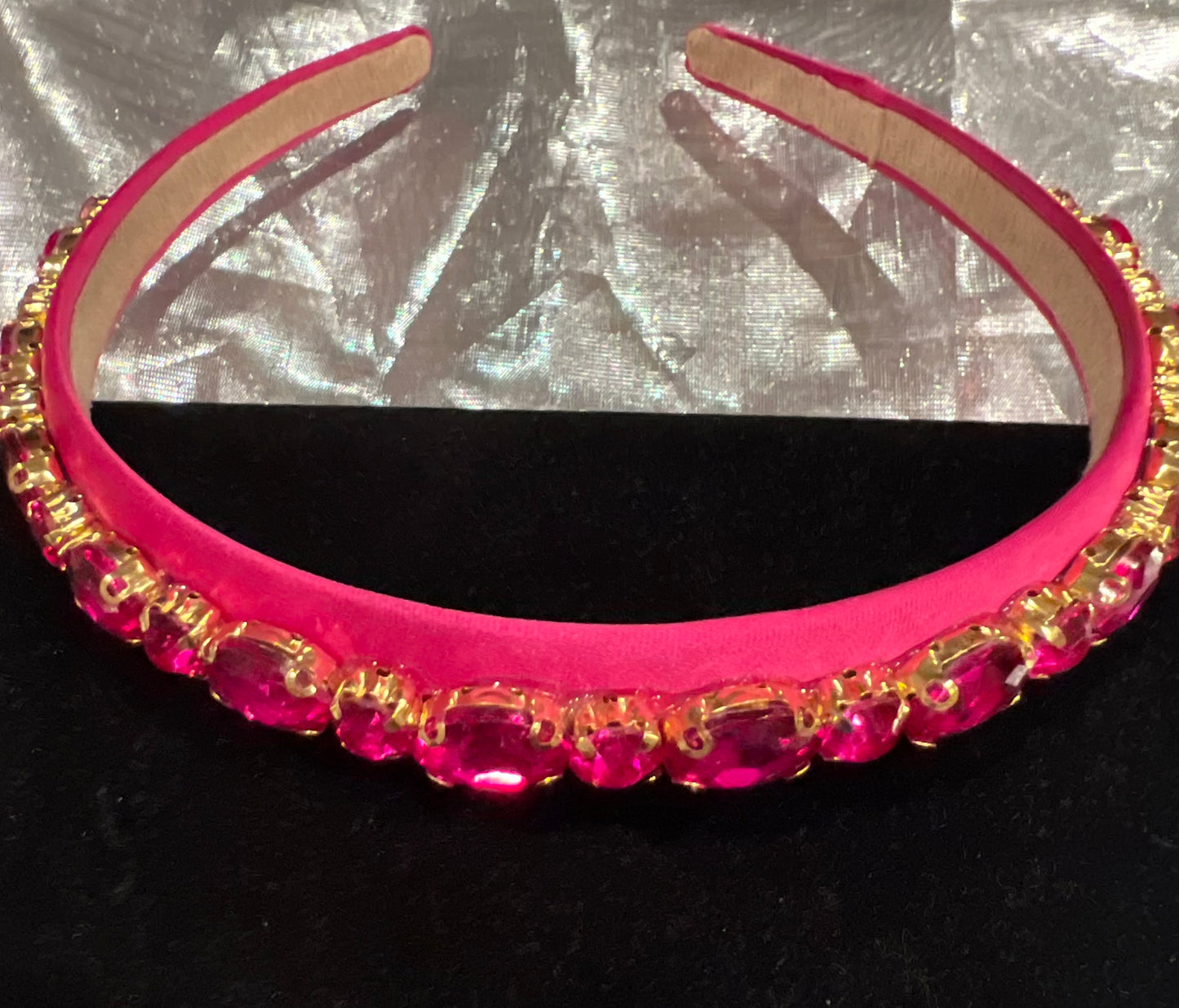 Fuchsia headband with fuchsia rhinestones.