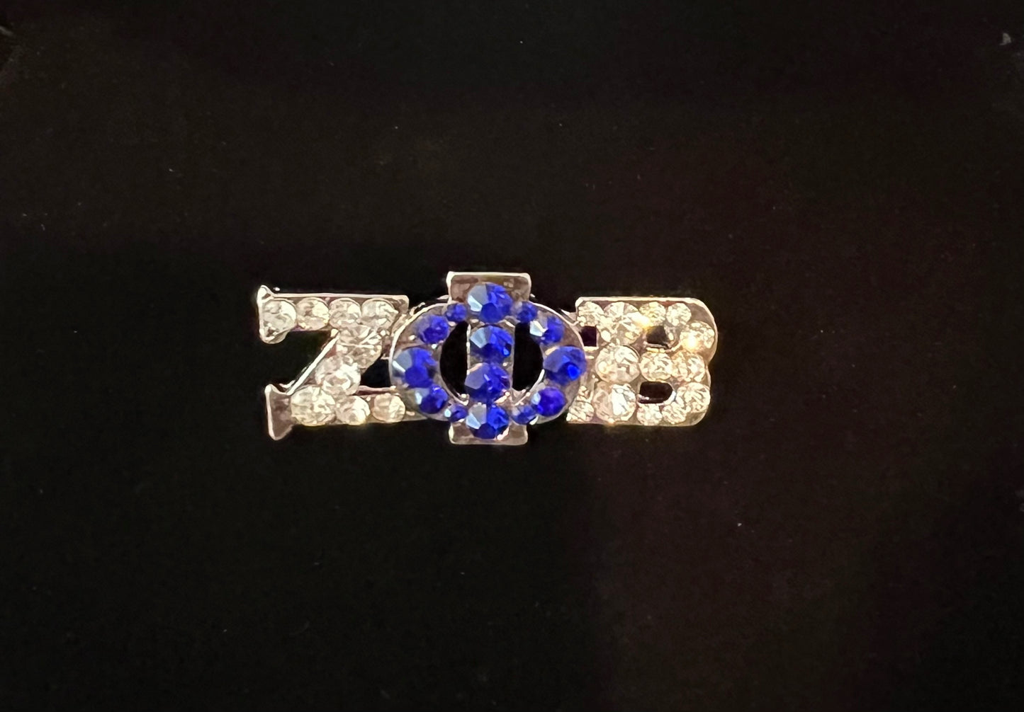 Zeta Phi Beta brooch w/blue and white rhinestones.